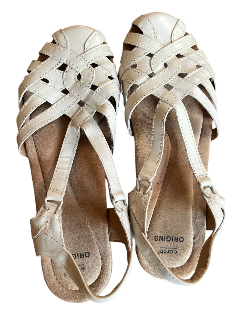 US 8.5 Earth Origins Nellie Cream Woven Leather Slingback Sandals
